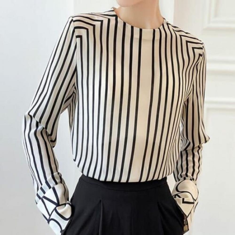 Navava Women Vintage Office Stripe Long Sleeve Blouse Nb2509