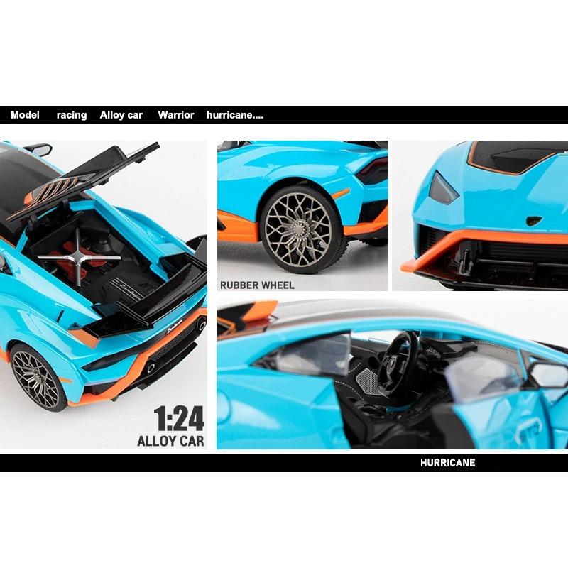 1/24 Lamborghini HURACAN STO Alloy Sports Car Model Diecast Metal Toy Racing Car Model High Simulation Collection Sound and Light Kids Gifts