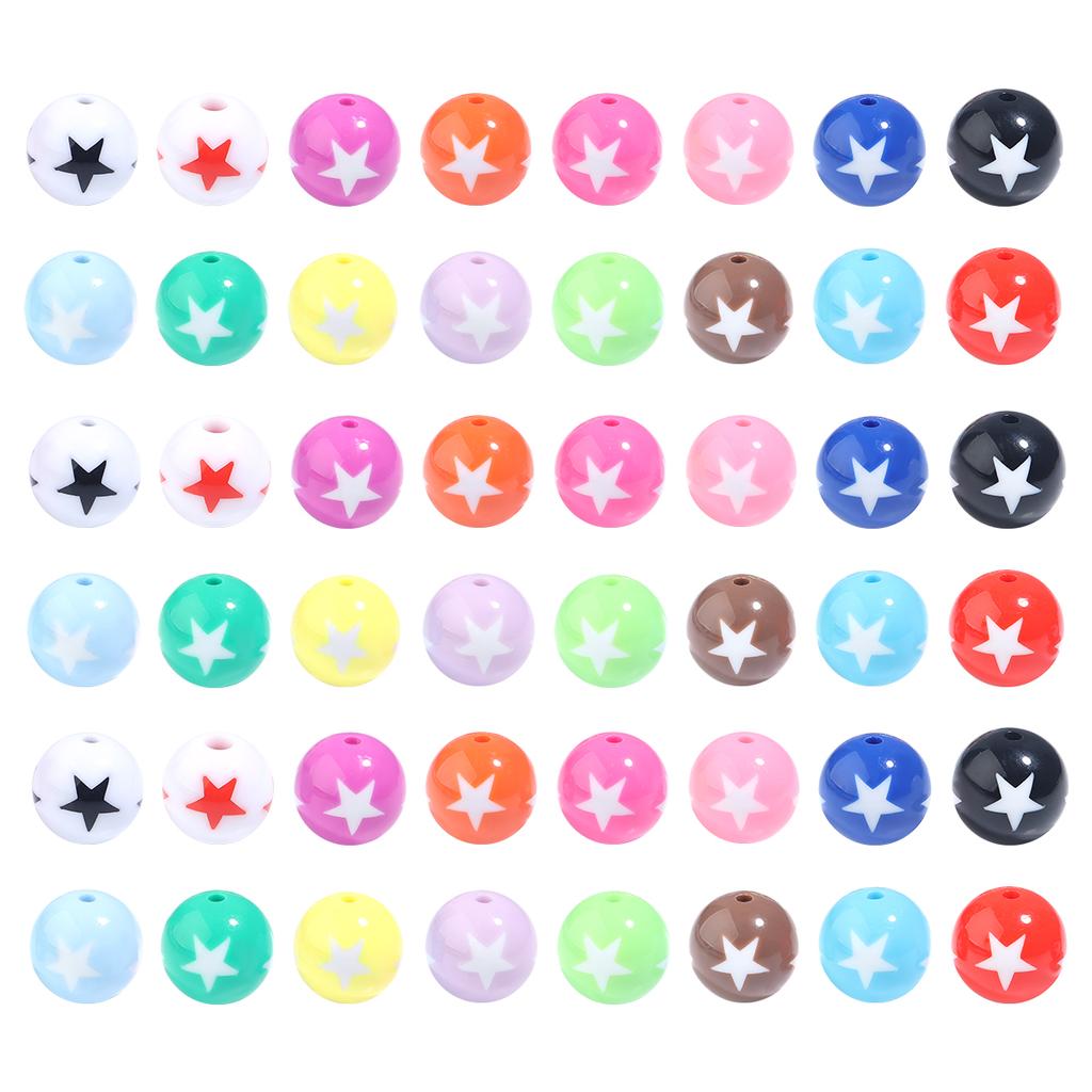 12 16 20mm Colorful Acrylic Round Beads Star Pattern Loose Spacer Beads For DIY Charm Bracelet Earrings Jewelry Making Supplies