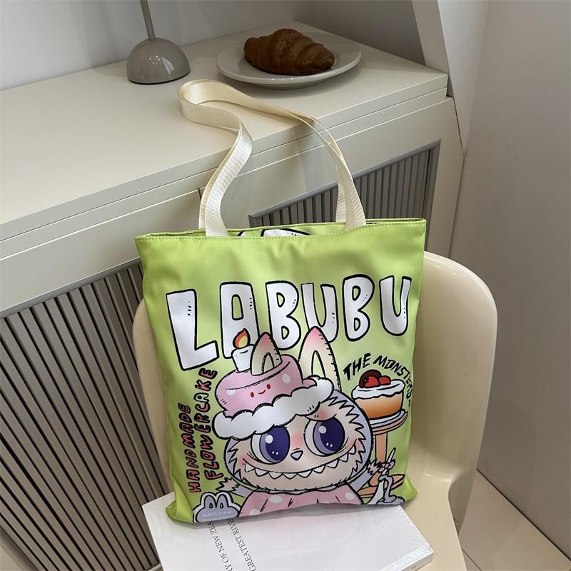 New Labubu Shoulder Eco-friendly Bag Canvas Bag Casual Shoulder Bag Shopping Bag Internet Famous Bag Cartoon