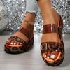 Plus Size Leopard Slippers Summer New Platform Platform Fashion Round Toe Metal Buckle Slip Strap Anti-slip Sandals