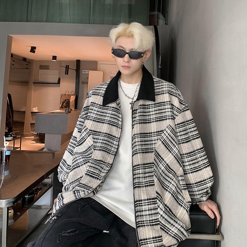 

Men s Japanese Retro Black & White Striped Lapel Jacket - Autumn/Winter Casual Zipper Outerwear. XXL
