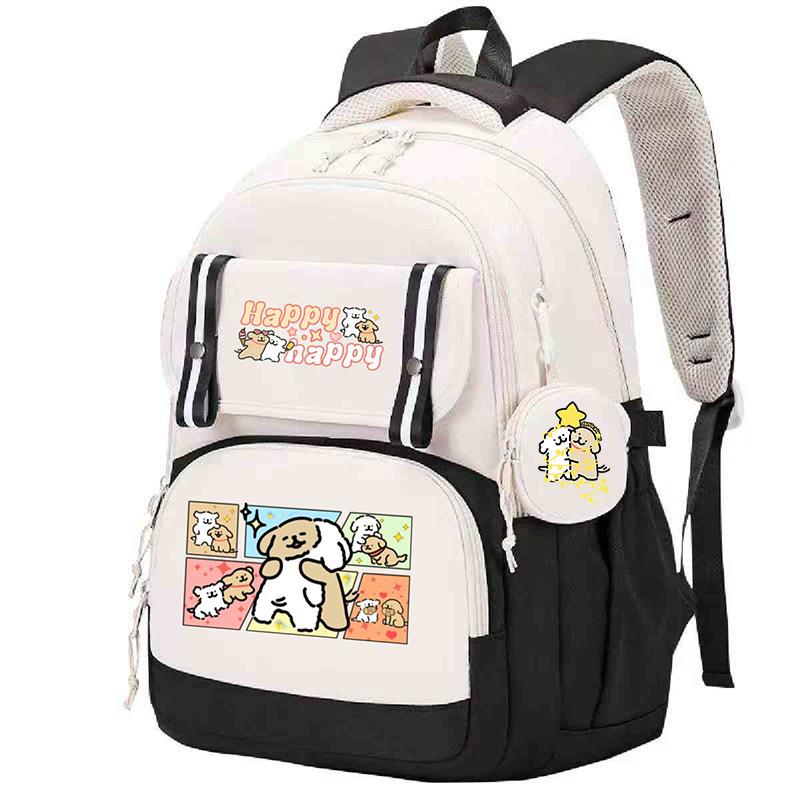 Fashion Backpack Cute Style Lines Doggie Cartoon Printing Trend Primary and Secondary School Students Reduce the Burden of Schoolbags
