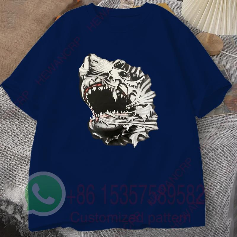 Scary Shark Mens Tshirt Summer Tracksiut Roundneck Pullovers Shortsleeved Tops Harajuku Cotton Sweatshirt Casual Streetwear