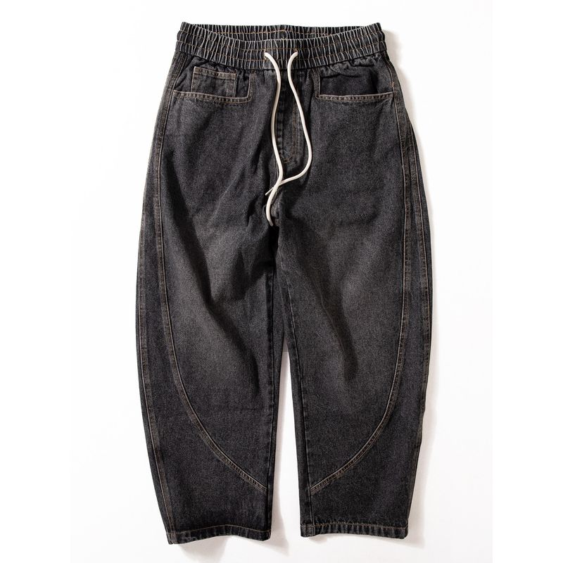 Men's Curved Hem Jeans Autumn/Winter New Style Heavyweight Pants American Retro Loose Straight Casual Wide-Leg Trousers