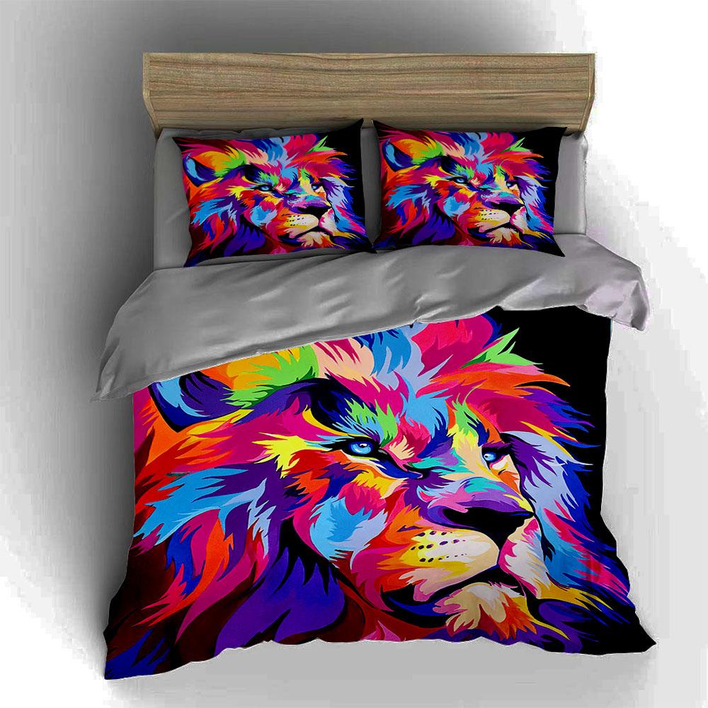 Vibrant Lion Illustration. Bedding Duvet Cover Sets Duvet Covers Pillowcases Gifts (1 * Duvet Cover 2 * Pillowcases, Without Duvet Insert)