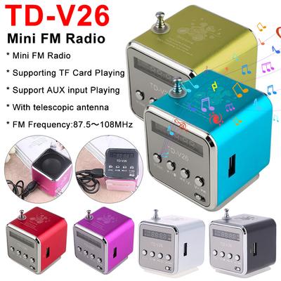TD-V26 Digitalradio FM Tragbar Mini-FM-Radioempfänger Wiederaufladbar LED-Lautsprecher Kabelloser Lautsprecher MP3-Unterstützung SD/TF-Karte