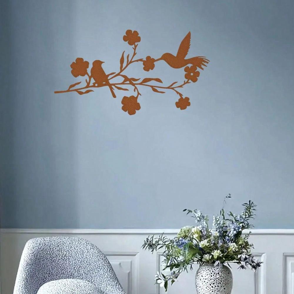 1 Piece Leaf Flower Metal Bird Wall Art Sculpture, Wrought Iron Decor for Living Room, Bedroom, Study, Outdoor Patio Wall