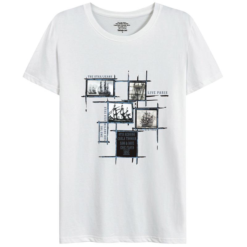 

Мужская модная свободная белая футболка с круглым вырезом и коротким рукавом M