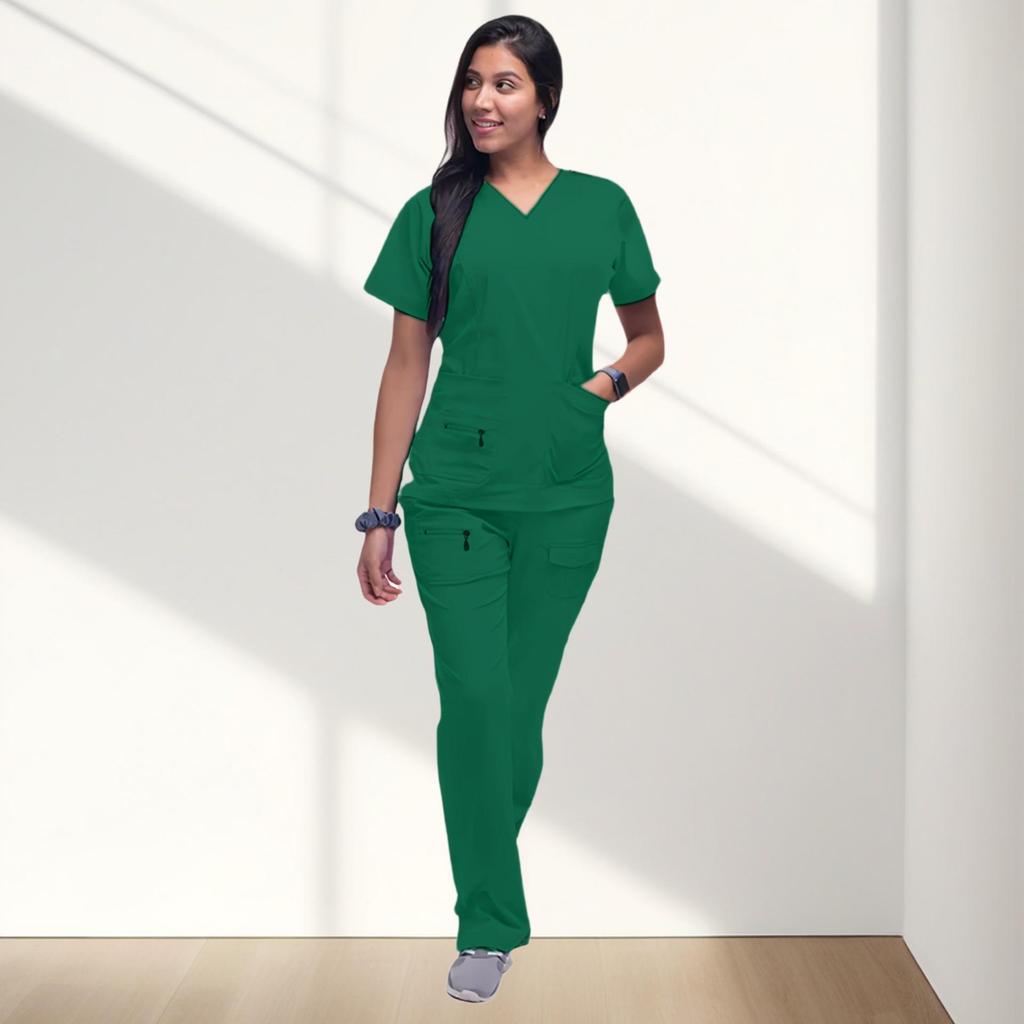 Pocket Zipper Surgical Hand Washing Spa Salon Short Sleeve Work Clothes