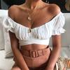 Dámský Cropped Top Srdíčkový Výstřih Nadýchané Rukávy S Tie-Back
