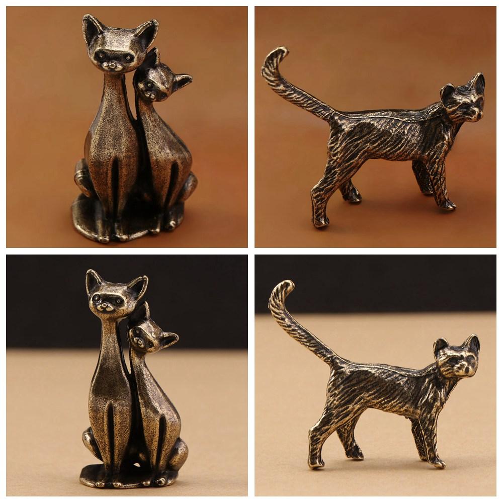 Small Cat Decorative Figurines Brass Casual Decoration Crafts Desktop Bronze Sculpture Living Room