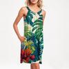 Ladies Fashion Beach Vest Casual Summer Hawaiian Print Dress With Pocket Straps