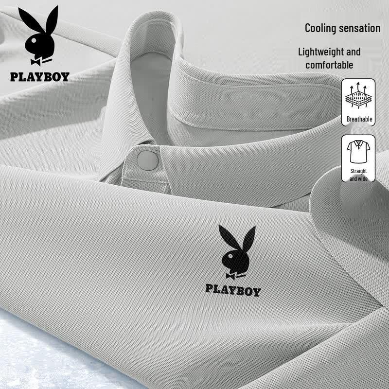 PLAYBOY Men s Ice Silk Short Sleeve Polo T-Shirt L