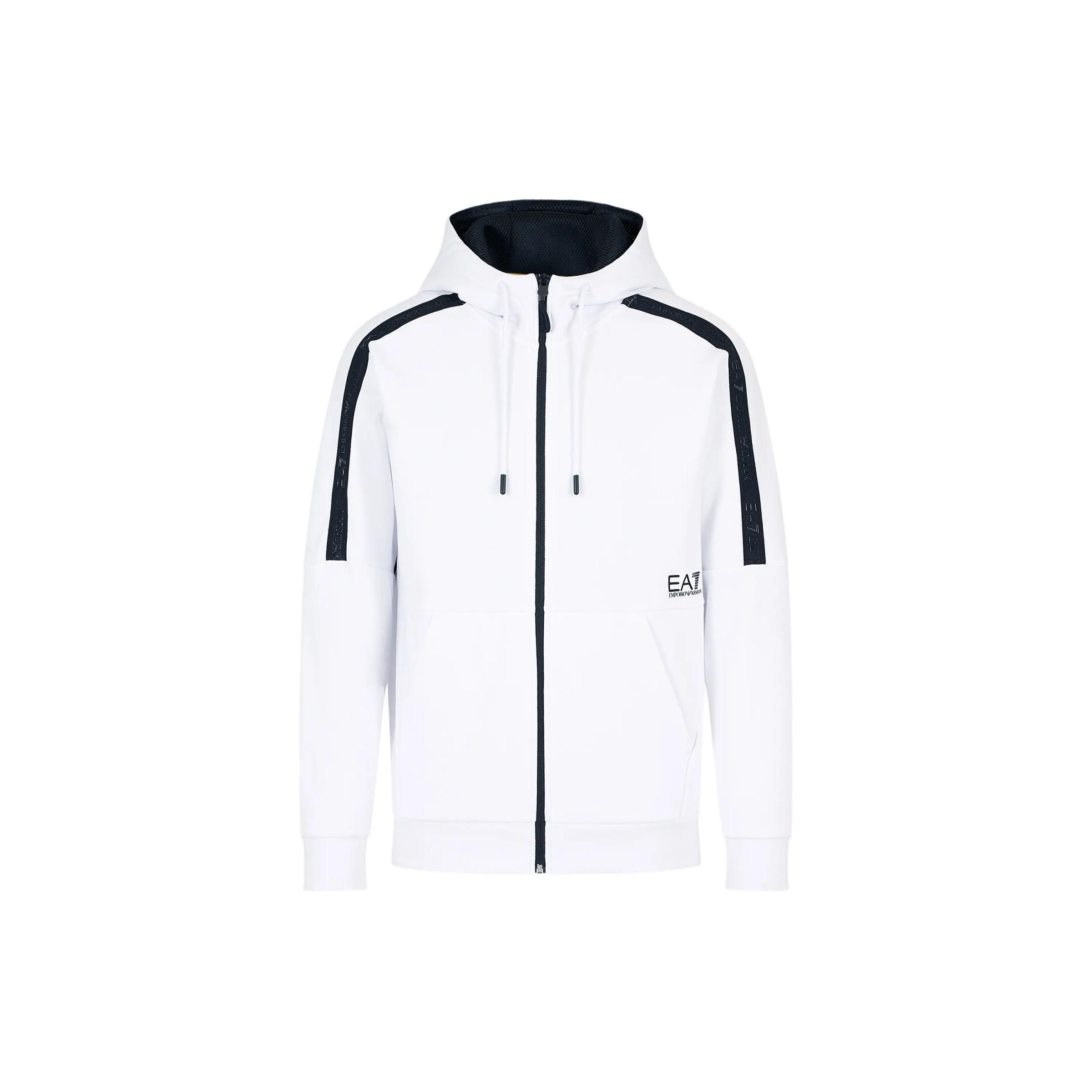 Emporio Armani EA7 SS24 Letter Logo Printed Hooded Long Sleeve Sweatshirt Men sweatshirt White 3DPM88-PJEQZ-1100 L