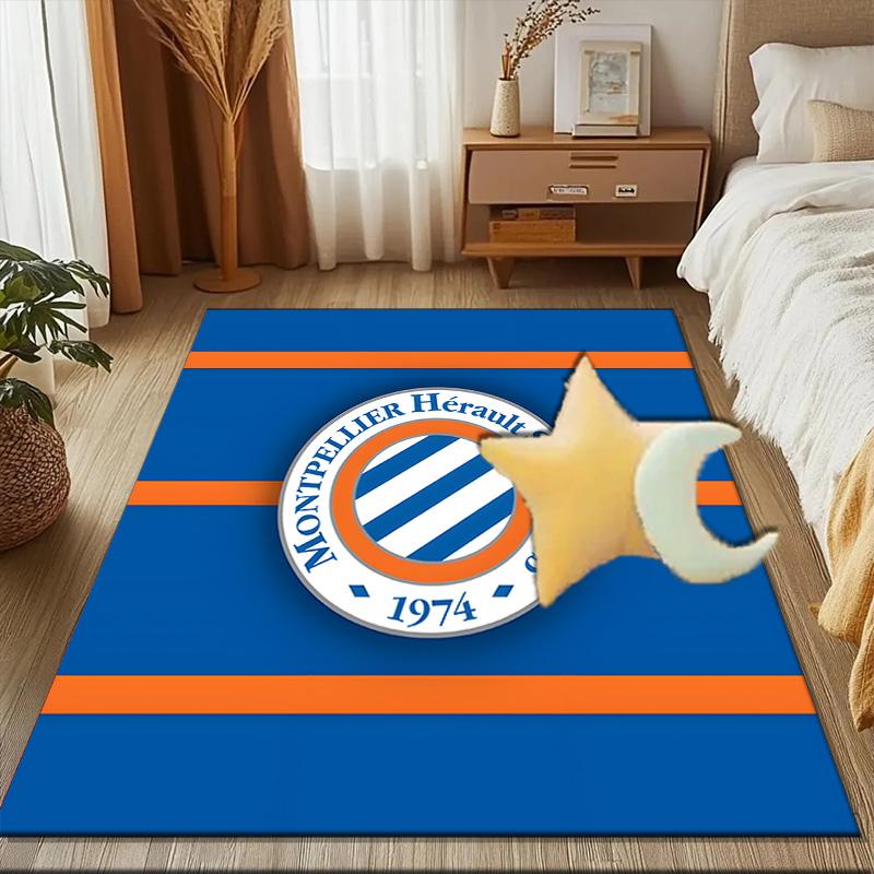 Montpellier Sc Crest Rug for Living Room, Game Rooms, Office, Bedroom, Office Floor Mat Playful Design, fan gifts Christmas decor