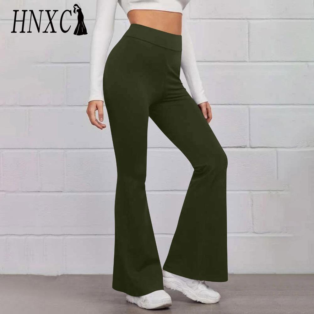 HNXC 14 Colors Women Elastic Waist High Waist Trousers Ladies Solid Color Sports Flared Pants Streetwear