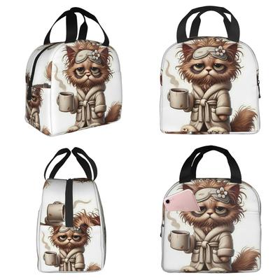 Tired Cat Insulated Lunch Bag for Kids School Cooler Thermal Food Box Tote Portable Lunch Boxes Container