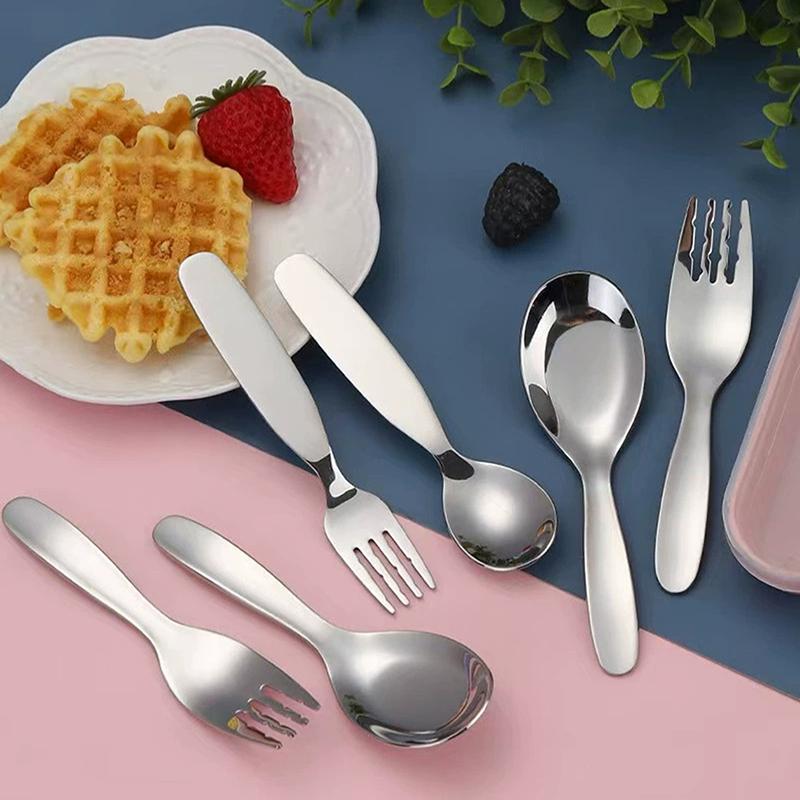 Outdoor Tourism 304 Stainless Steel Portable Tableware, Children'S Tableware, Dessert Tableware, Spoon And Fork Combination