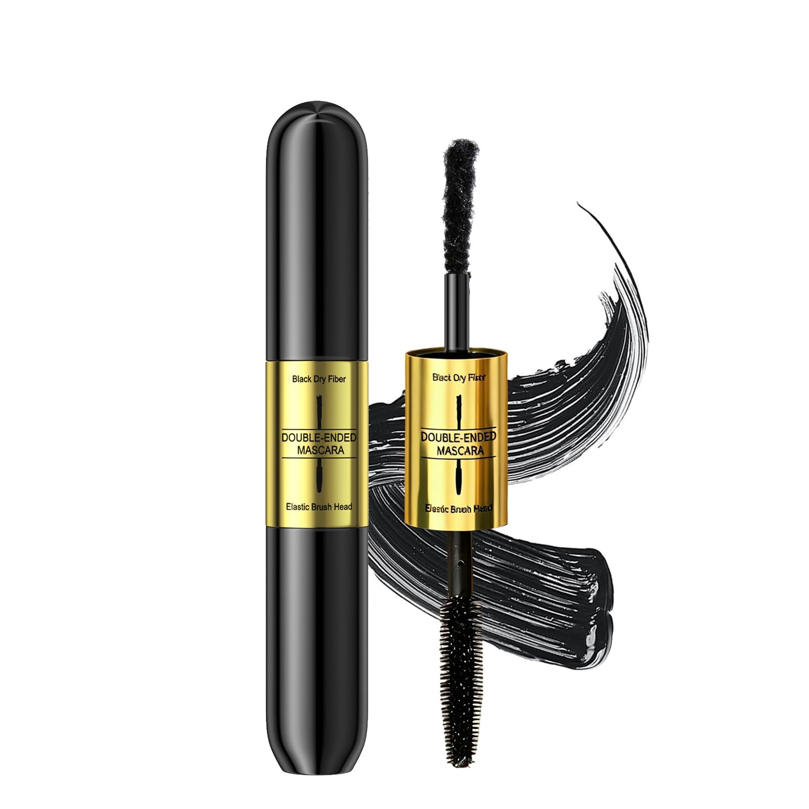 Qwesure Double Head Mascara 2-in-1 Beaulieu Fiber Long Curl Long-lasting Waterproof Mascara for Sensitive Skin Easy Application Black