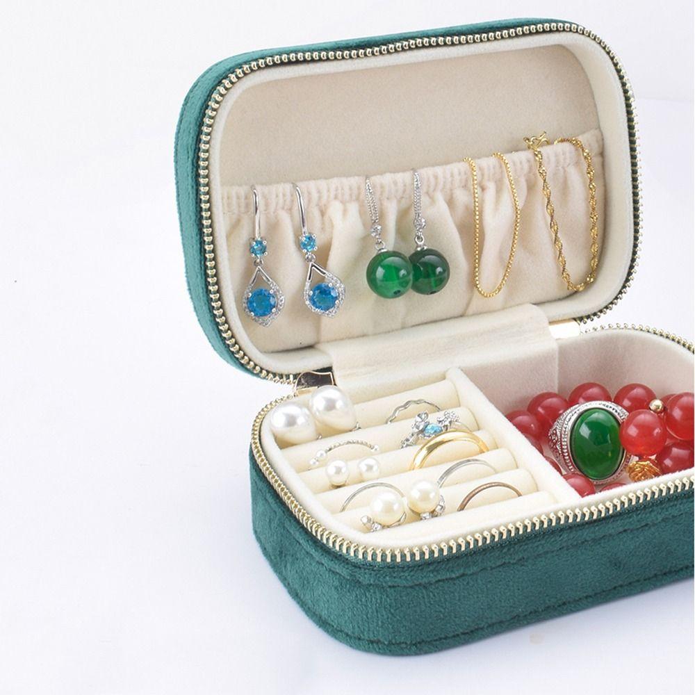 Velvet Portable Jewelry Box Zipper Closure Necklace Storage Case  Rings Storage Case