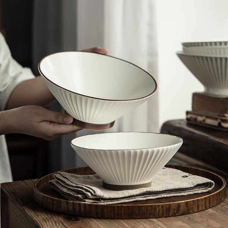 Keramik-Hutschale im Retro-Stil, Japanische Haushalts-Schüssel, Frühstücksschüssel, Nudelschüssel, Ramen-Schüssel, Praktisches Geschirr, Große Schüssel