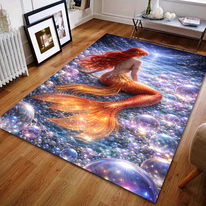 Multiple sizes Mermaid serene seascape Carpet for Living Room Bedroom Sofa Home Decor Rus Non-slip Floor Mat Luxury Gift