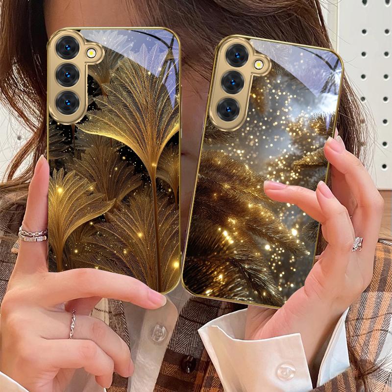 Sens Artistique Aiguille d'Or Pour Samsung Galaxy S26 S20 FE S21 S22 S23 Plus S24 Ultra 25Ultra S21+ S9 S22 S8 Coque de téléphone en verre doré