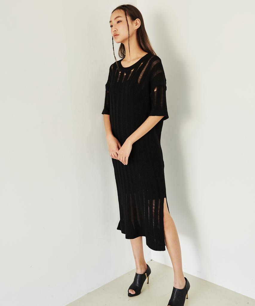 ROHEE APPAREL Distressed Long Knit Dress / Black
