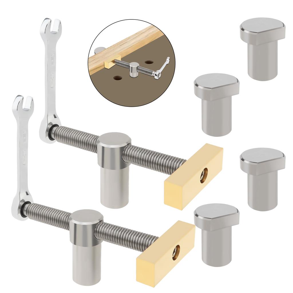 2Pcs 20mm Workbench Holding Stopper Set with Ratchet Wrench, Precision Fast Positioning Fixture for Woodworking Table