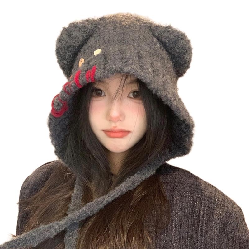 

Furry Hat Head Wrap Furry Bear Soft Thicken Hood for Women Outdoor Wear Thicken Ear for Winter Sports Cycling Skiing