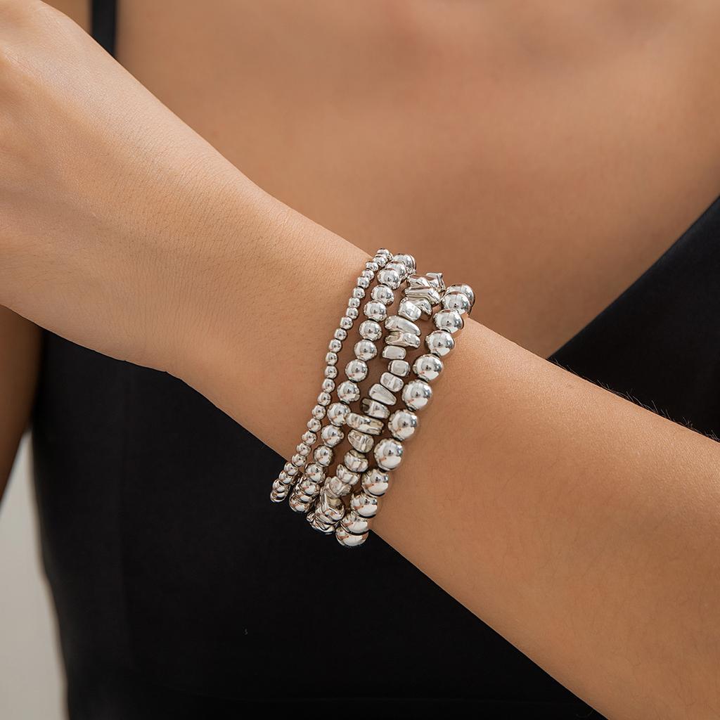 Heart Pendant Bead Stacking Bracelet Set Fashion Jewelry Minimalist Accessories Multi Layer Adjustable Bracelets for Women Girls Trend Charm Gift