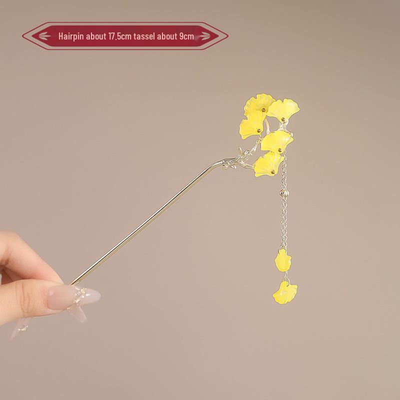 Elegant Red Rose Tassel Hairpin - U-shaped Hair Accessory for Women, Perfect for Updos and Traditional Attire.