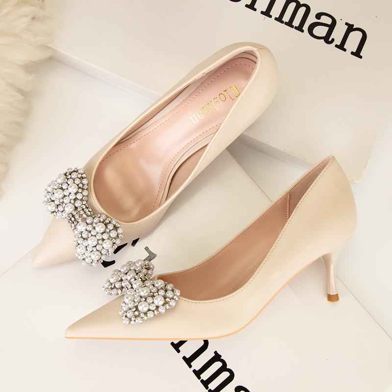 Fashion Women's Shoes High Heels Women 2025 New Wedding Shoes Banquet Shoes Rhinestone Bow Stiletto Heel Sexy Party Single Shoes Pumps