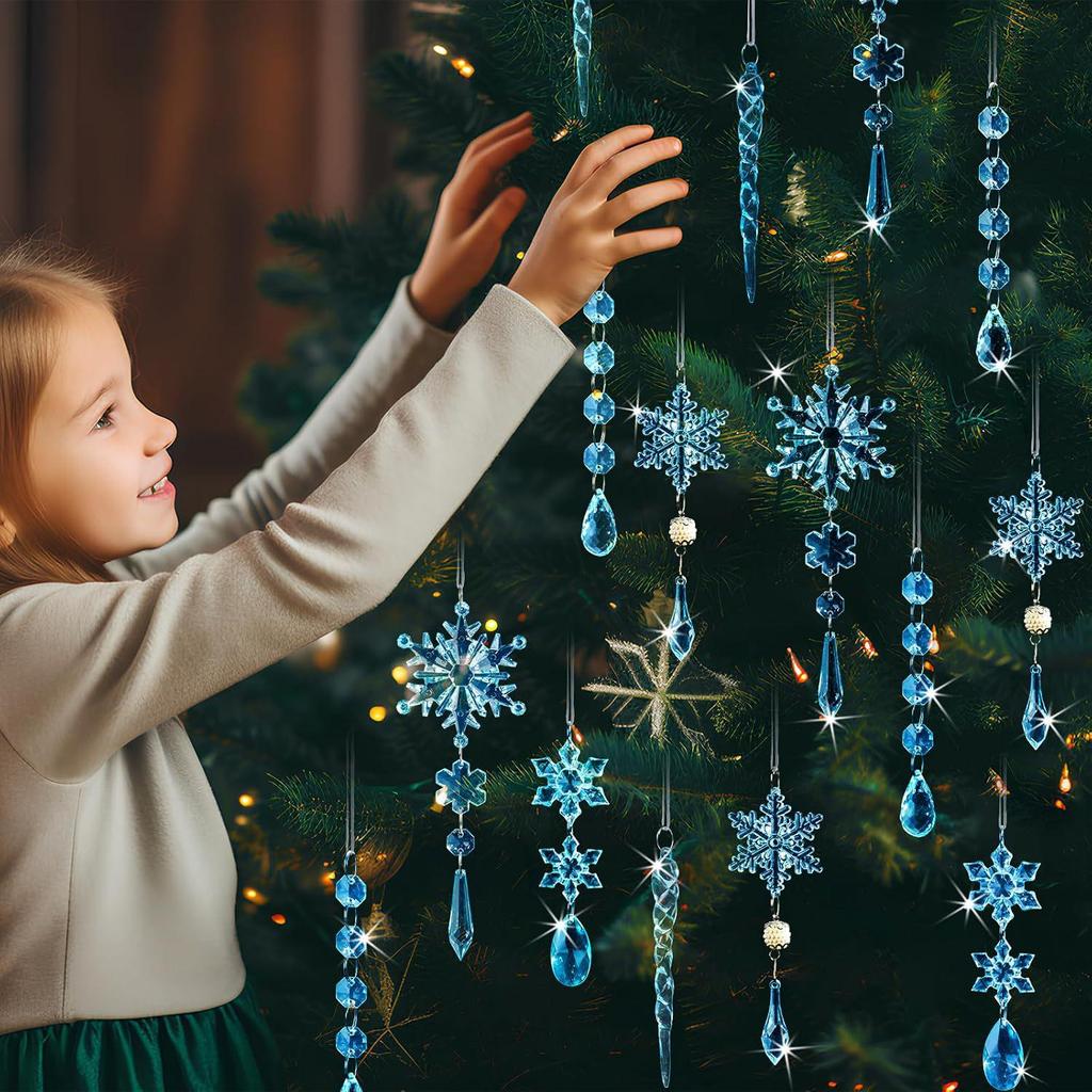 18-Piece Christmas Tree Decoration Set: Crystal Snowflakes & Icicle Ornaments