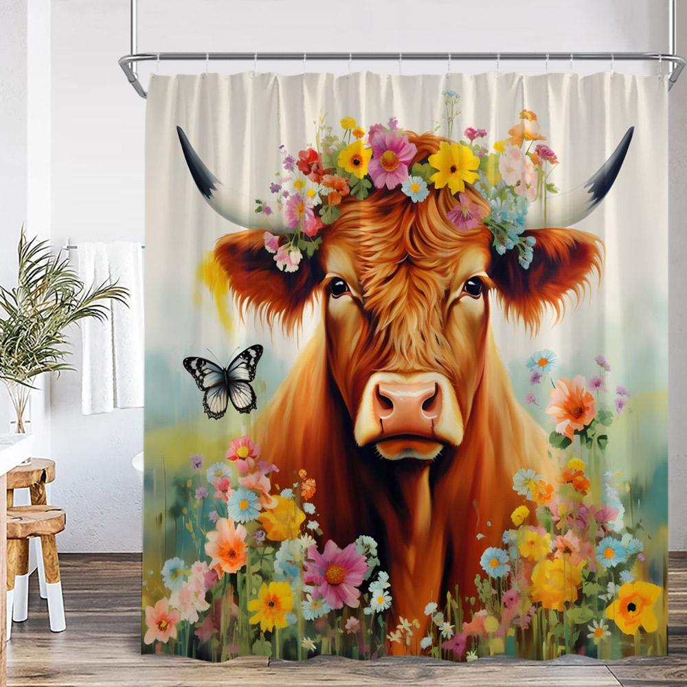 Lustige Tiere Baden Duschvorhänge Hochlandrind Schweine Kaninchen Hunde Badewanne Badezimmer Dekor Polyester Duschvorhänge mit Haken