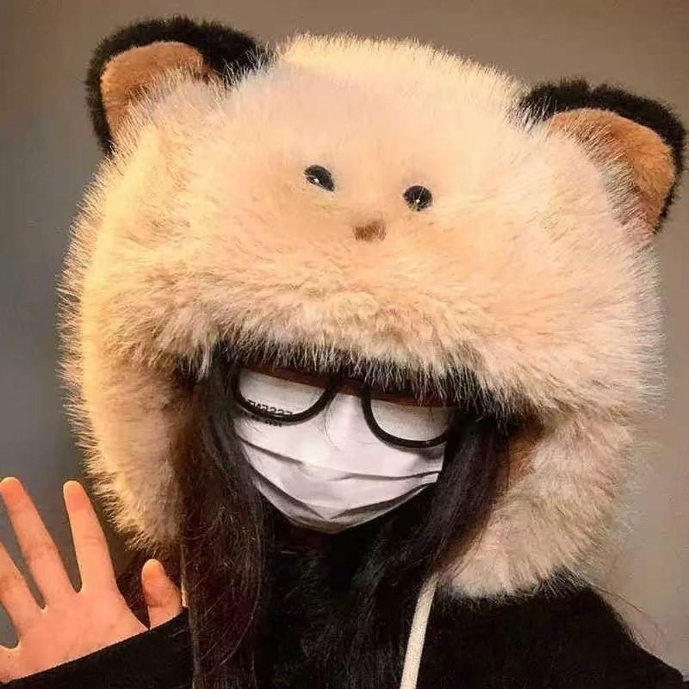 New Fluffy Winter Hat Winter Warm Ear Protection Earmuffs Cap Thicken Warm Hat Snowy Day бежевый
