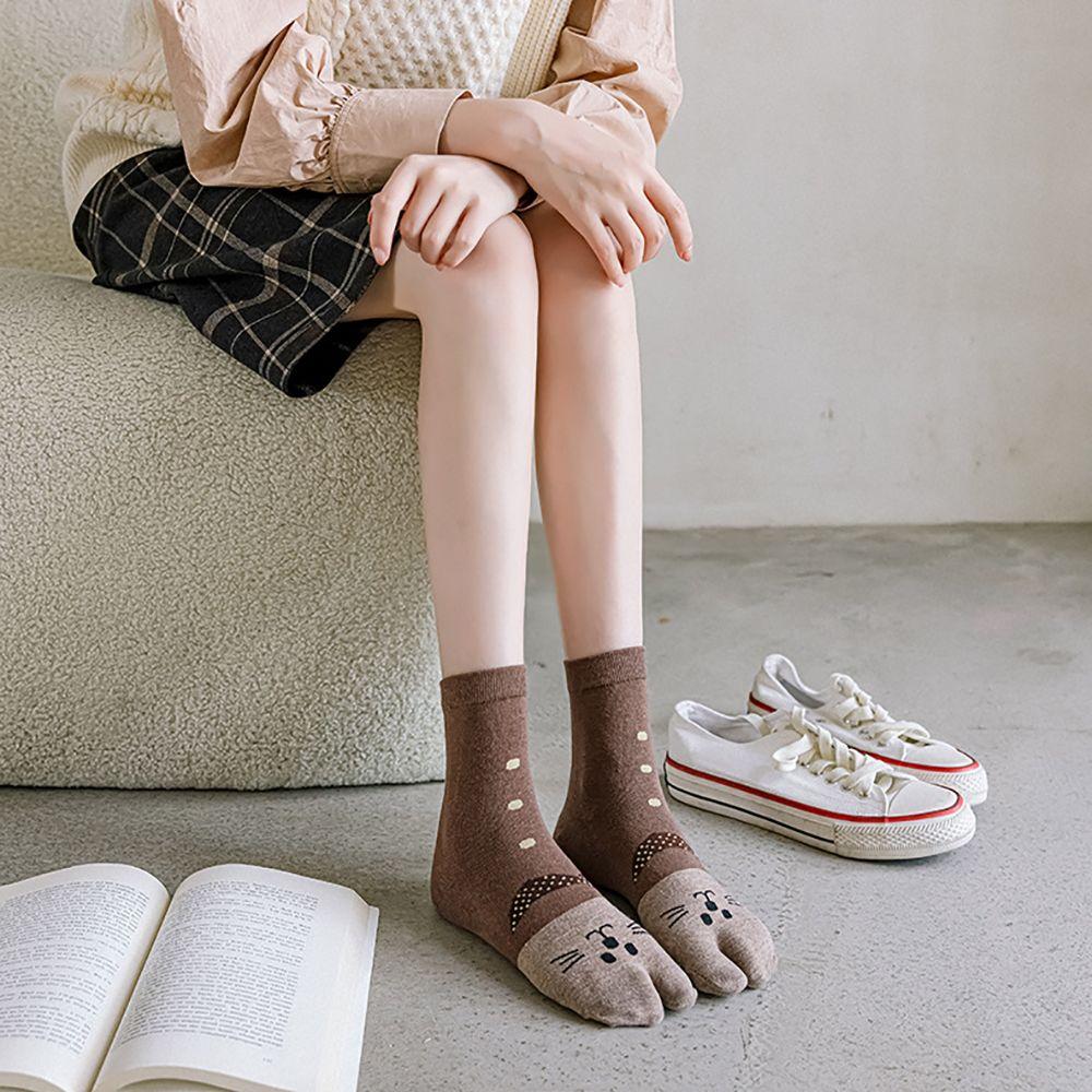 Cartoon Two Finger Socks Flip-flops Socks Female Middle Tube Socks Cat Socks Hosiery Two Toe Socks