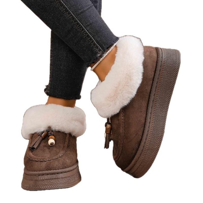 Winter New Fluffy Snow Boots Women's Round Head Thick Sole Fluffy Mouth Short Boots Casual Velvet Warm Cotton Shoes Women