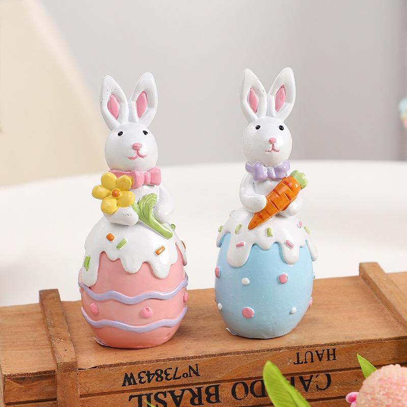 Easter Bunny Decorations Resin Easter Egg Figurines Spring Easter Rabbit Egg Flower Carrot Tabletop Decor for Easter Party Gifts