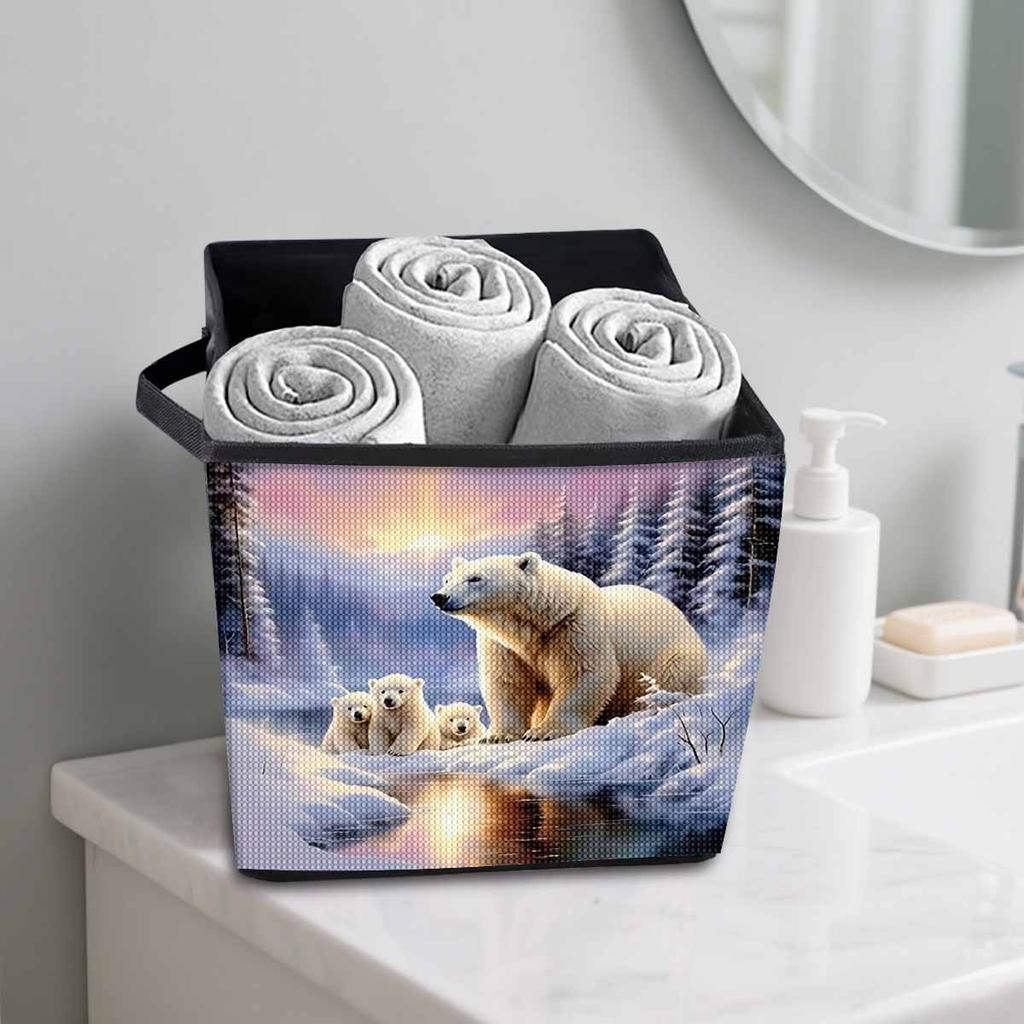 The Polar Bear and His Cubs 5D Diamond Painting Storage Basket Full Round Drill Mosaic Diamond Embroidery Cross Stitch Kits Home Decor Home Decor