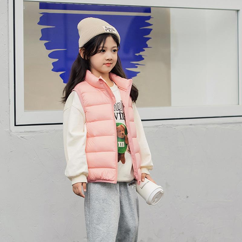 

Мальчики и Девочки Топ Зимняя Детская Одежда Легкая и Тонкая Детская Стойка Воротник Однотонная Теплая Пуховая Куртка Жилет 100 розовый
