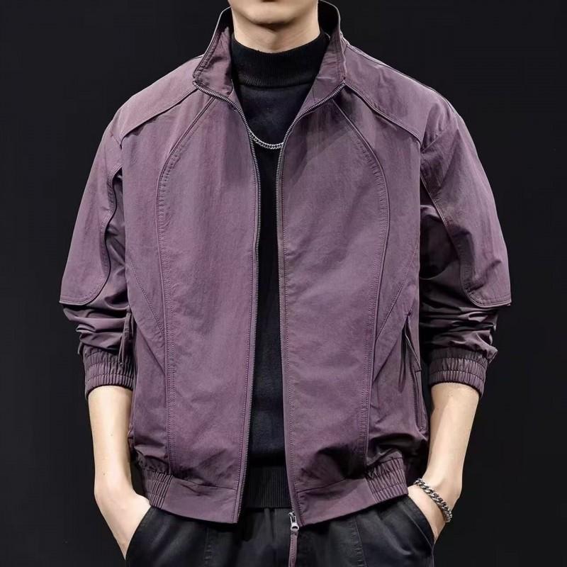 Mens Stand Collar Windproof Utility Jacket 2026 Casual Outerwear Black Purple Red