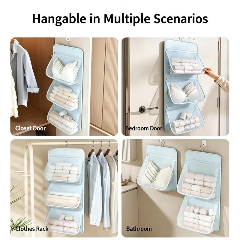 Hanging Closet Organizer Breathable Mesh Pockets Large Capacity For Underwear Socks Bras Small Wardrobe Items