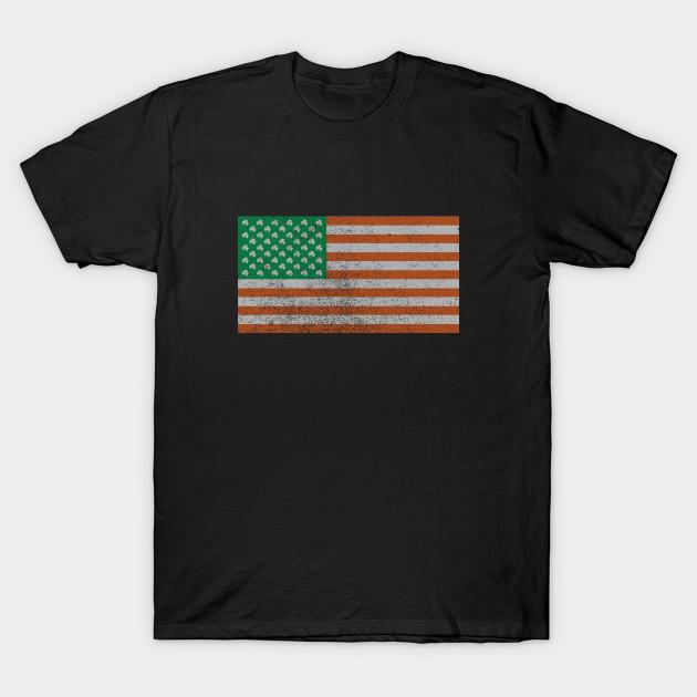 Men Black Print T-shirt Irish American Flag (Faded) No-Cut Transfer Paper Print Cotton Tshirt L