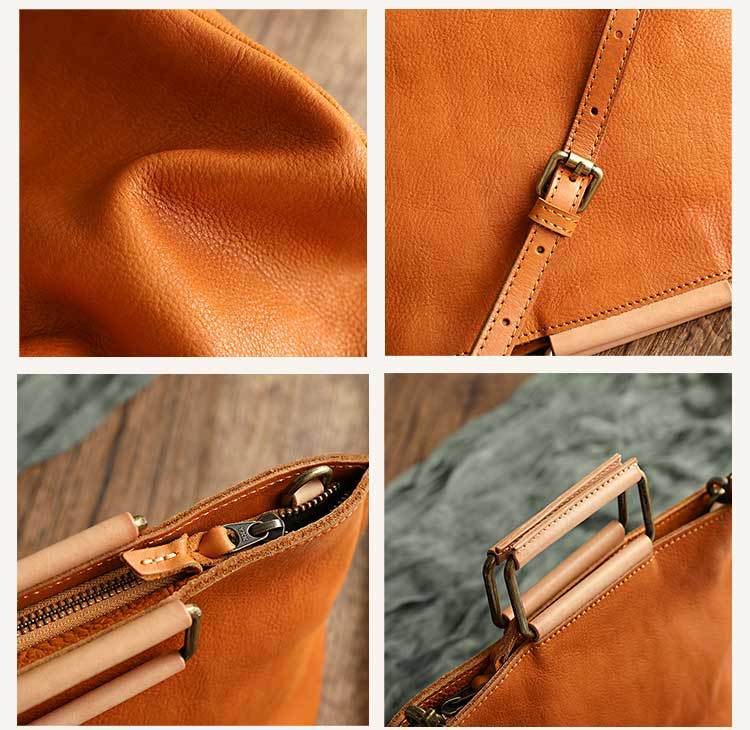 Johnature Handmade Cow Leather Women Bag Simple Retro Handbag Large Capacity Solid Color Shoulder Bags