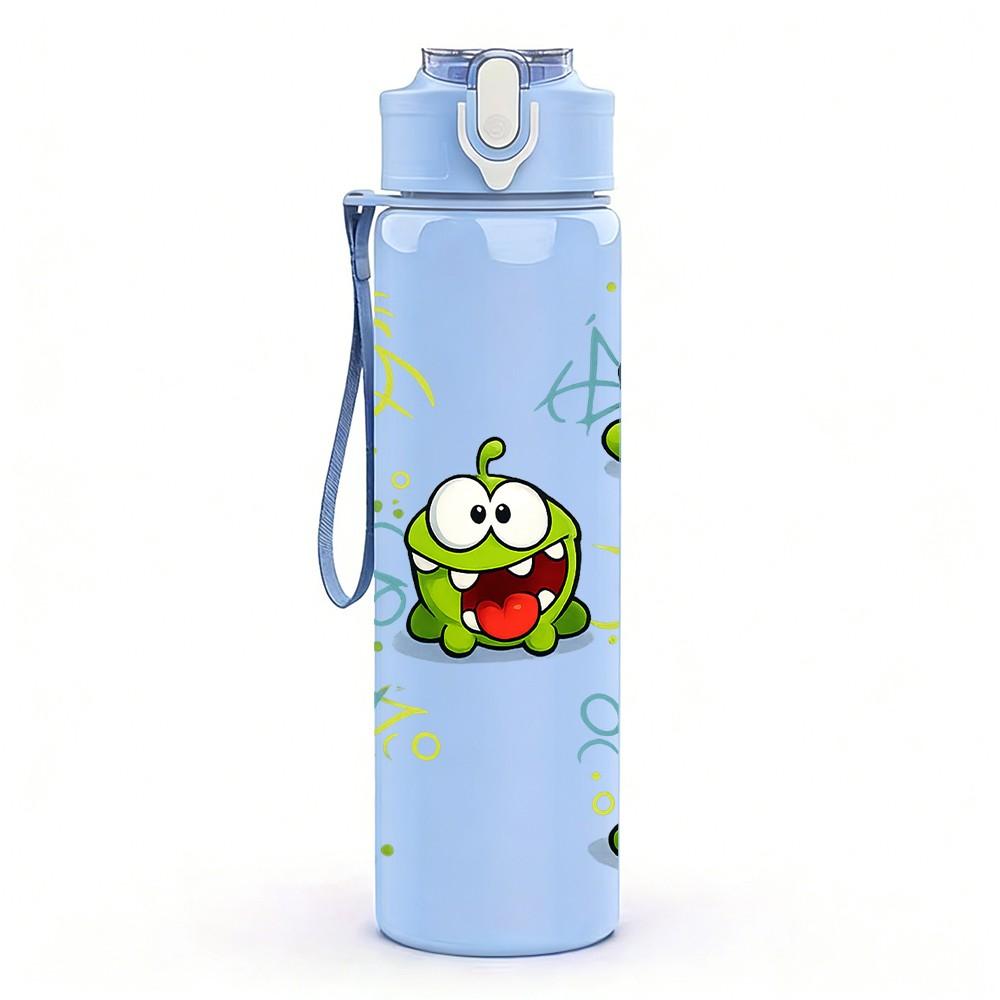 1PC Green Frog Cartoon Character Print 750ml Color Plastic Sports Water Bottle Leakproof Flip Straw Lid Suitable for Sports Office Home Use