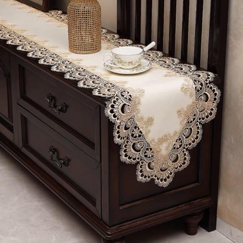 European Table Flag Waterproof And Oil-Proof Leave-In Light Luxury Lace Tablecloth Long Strip New Tv Cabinet Dust Cloth