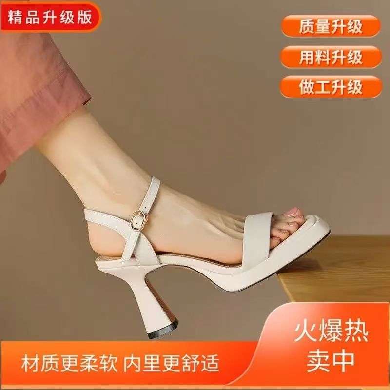 2025 summer Korean version waterproof table thick heel sandals women's square head open toe with fashionable versatile breathable wear-resistant