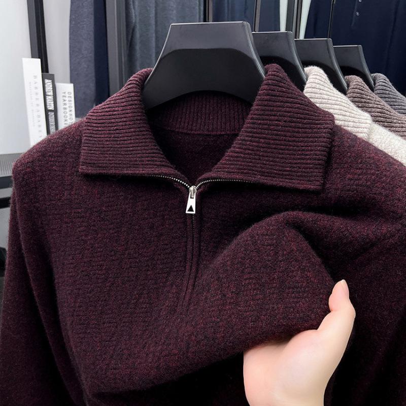 Hengyuanxiang Men's High-End Wool Lapel Zipper Sweater - 2025 Autumn/Winter Thick Knitwear